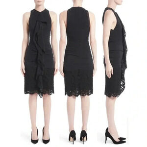 Proenza Schouler Black Sleeveless Ruched Georgette Lace Dress Size 4
